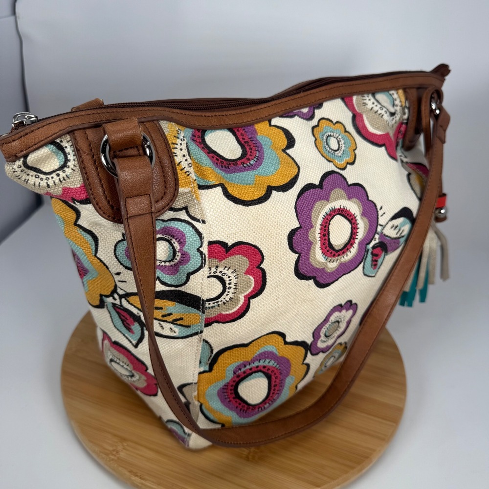 Relic Floral‎ Canvas Shoulder Bag Brown Faux Leather Trim RLH4429 Multicolor - Picture 12 of 13